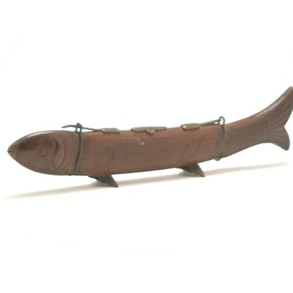 Vintage Wood and Brass Fish Carving Set - Picture 6 of 14